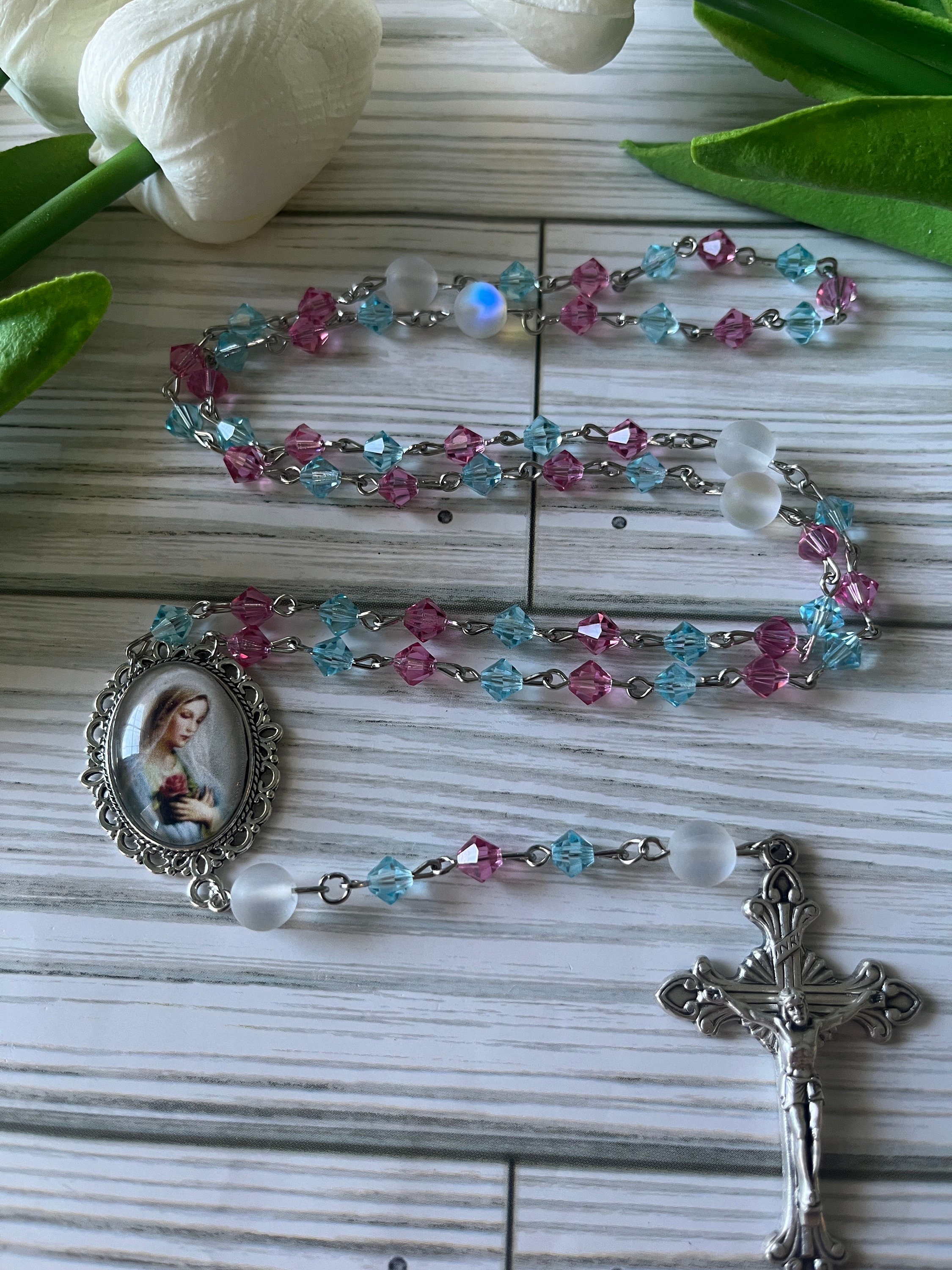 Crystal Rosary: Silver Tone, Preciosa Crystals, Catholic Gift