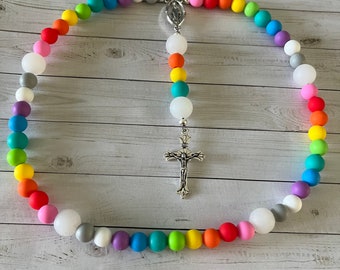 Silicone Rosary, Kids Rosary, Childrens Rosary, Rainbow Rosary, Rosary For Kids, Rosary, Child Rosary, Rosaries, Childs Rosary, Rosary Beads