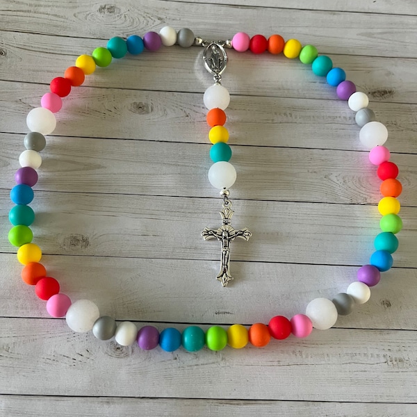 Silicone Rosary, Kids Rosary, Childrens Rosary, Rainbow Rosary, Rosary For Kids, Rosary, Child Rosary, Rosaries, Childs Rosary, Rosary Beads