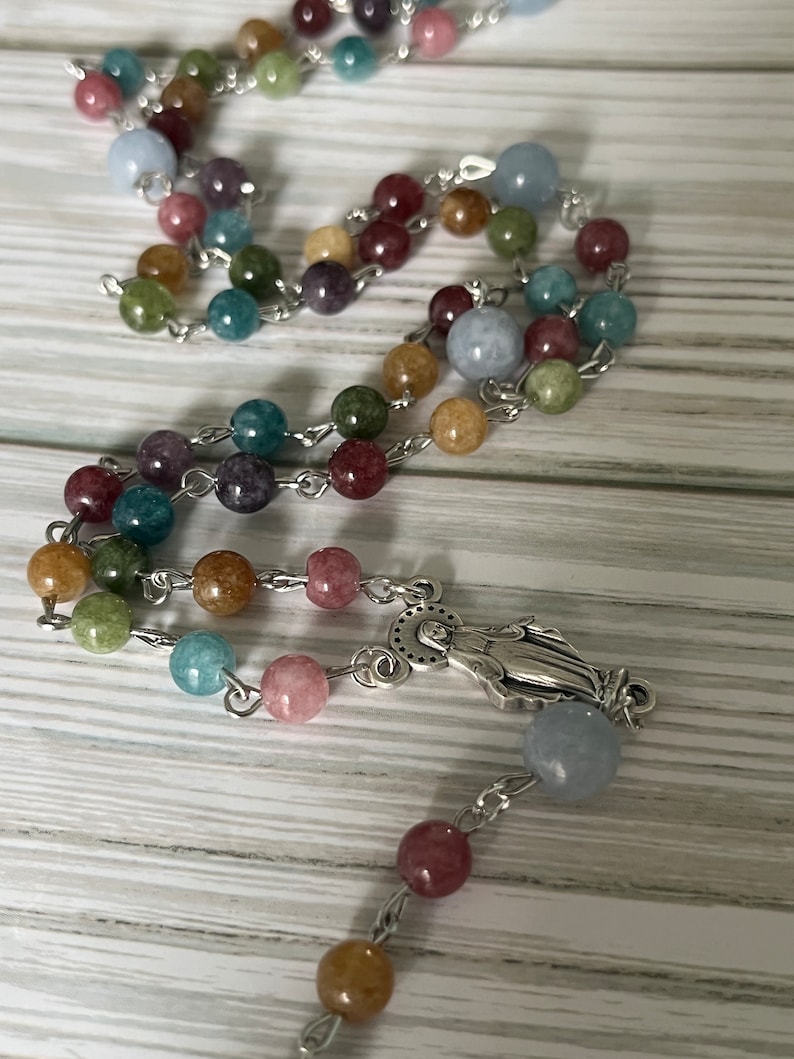 Tourmaline Rosary: Aquamarine Accent Beads, Catholic Prayer Beads image 7