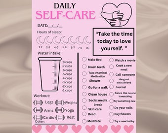 Daily self care checklist, printable pdf self care list, self care to do list