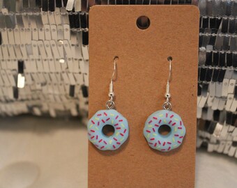 Blue sprinkle donut dangle earrings, summer earrings, handmade earrings