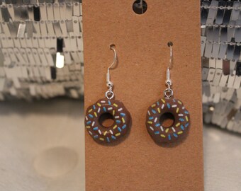 chocolate sprinkle donut dangle earrings, summer earrings, handmade earrings