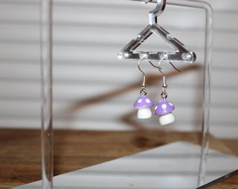 purple mushroom charm earrings | Handmade earrings | Dangle Earrings| Trendy Earrings | mushroom earrings
