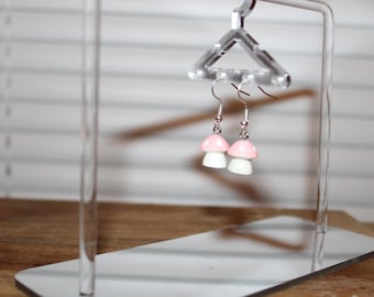 light pink mushroom charm earrings | Handmade earrings | Dangle Earrings| Trendy Earrings | mushroom earrings