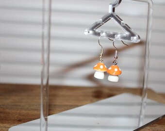 orange mushroom charm earrings | Handmade earrings | Dangle Earrings| Trendy Earrings | mushroom earrings