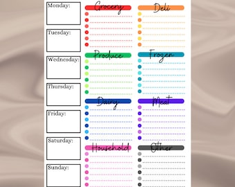 All in one grocery list and meal planner, printable pdf grocery list