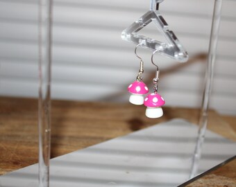 pink mushroom charm earrings | Handmade earrings | Dangle Earrings| Trendy Earrings | mushroom earrings