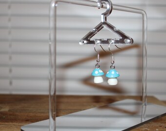 blue mushroom charm earrings | Handmade earrings | Dangle Earrings| Trendy Earrings | mushroom earrings