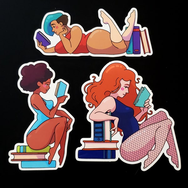 Book Girl Pin Up Stickers