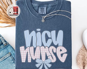 NICU Nurse Comfort Colors Shirt: Grandmillennial Blue Toile T-Shirt