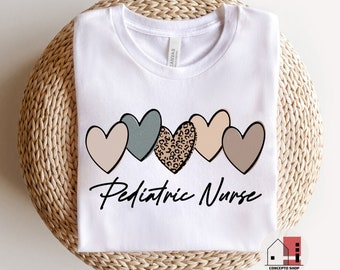 Pediatric Nurse Shirt: Multi Hearts Leopard Tee