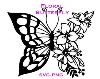 Papillon floral SVG, PNG, fichier Cricut, Silhouette, autocollant, Clipart