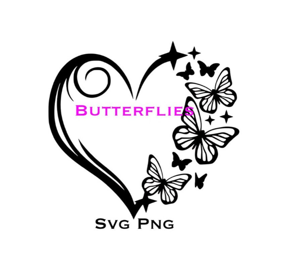 Butterflies Love Heart SVG, PNG, Silhouette, Cricut File, Clipart