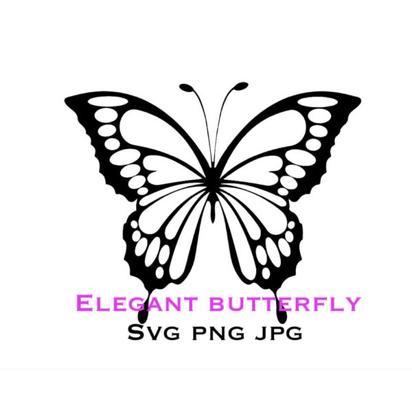 Elegant Black & White Butterfly SVG PNG JPG