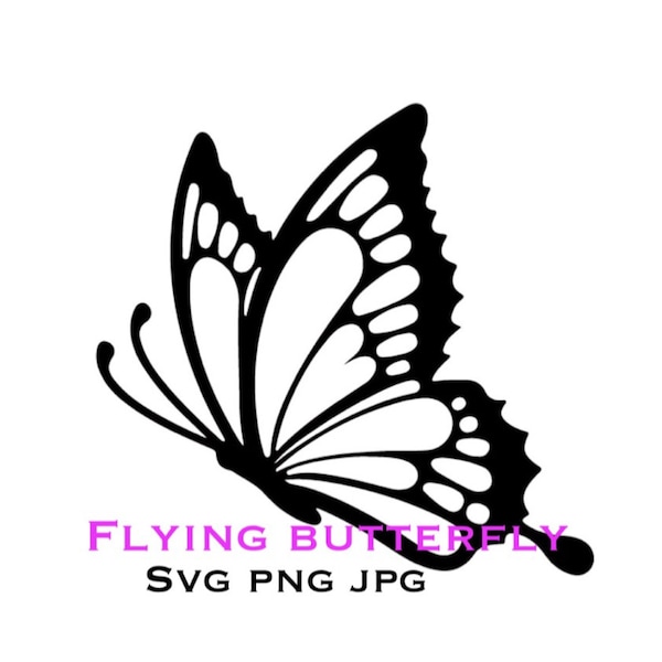 Flying Elegant Black & White Butterfly SVG PNG JPG, Silhouette, Cricut File, Sticker