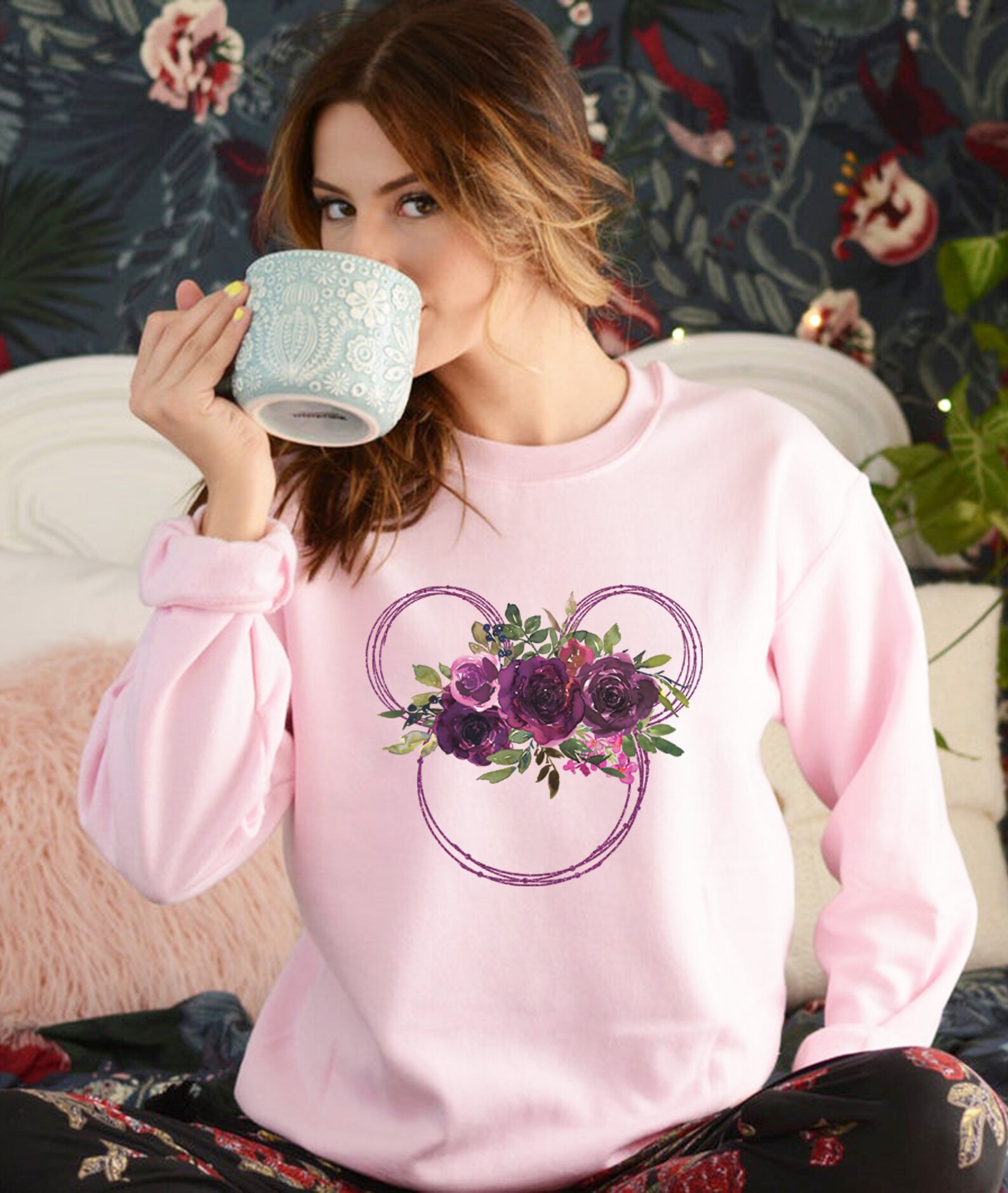 Sweatshirt floral Disney Sweatshirt Disney Floral Disney Etsy