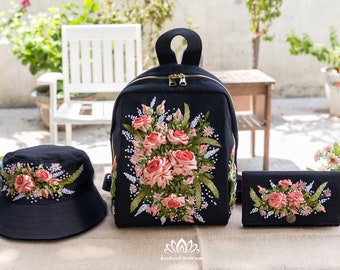 Aztec Print Canvas Convertible Backpack, Vegan Leather  display picture 3