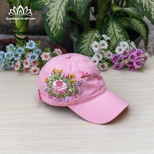 Embroidered baseball cap women, ribbon embroidery art