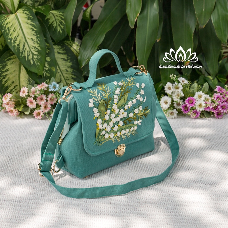 Beautiful lily-of-the-valley embroidered bag, Doctor bag for women image 8