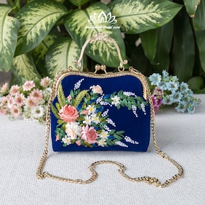 Embroidered handbag , Unique ribbon embroidery bag