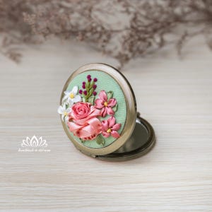 Hand embroidered pocket mirror | Makeup Mirror | Unique ribbon embroidery art