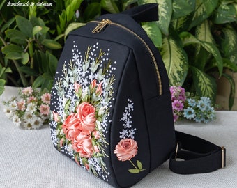 Floral embroidered leather backpack discount