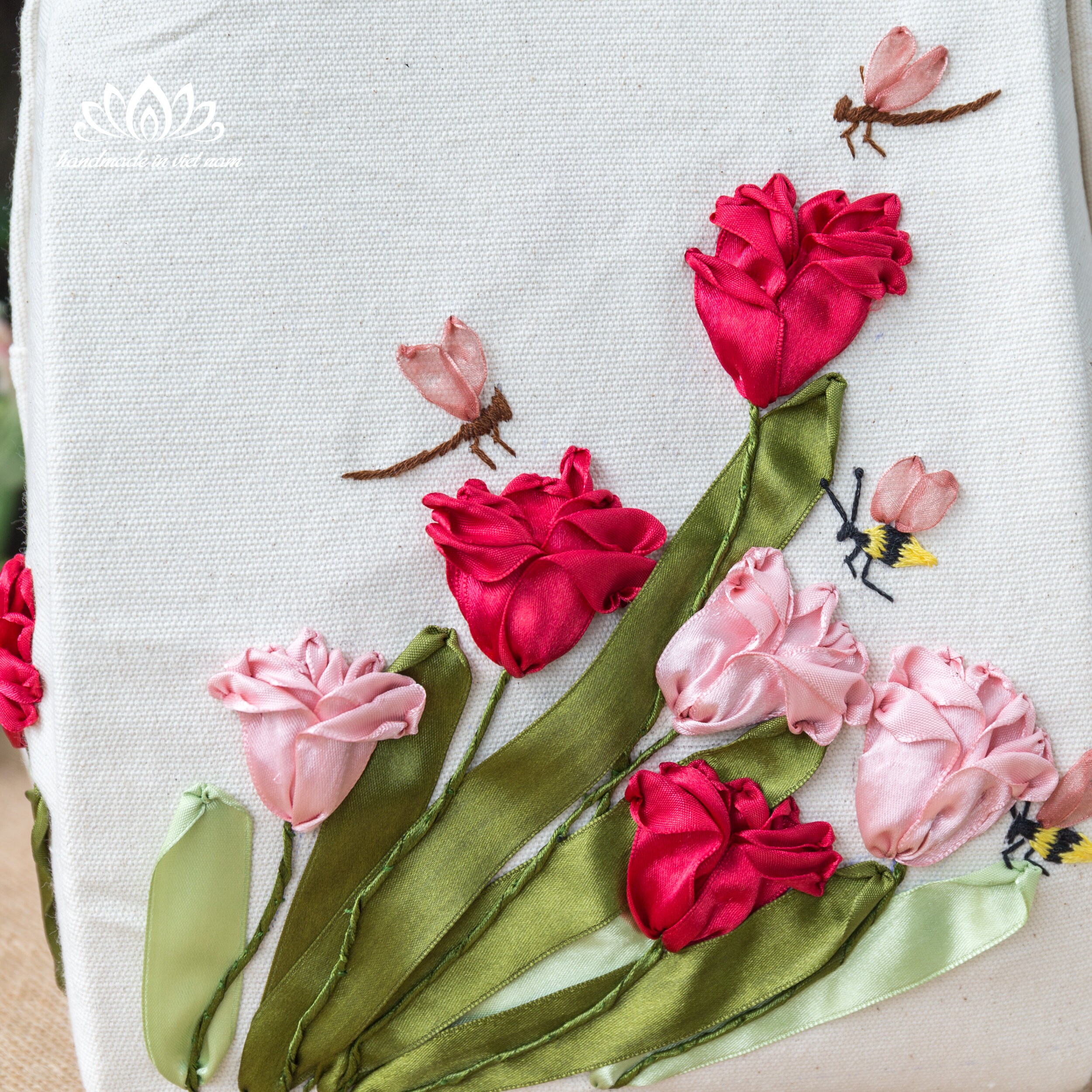 Embroidered Tulip Backpack, Handmade Sewing Backpack, Unique