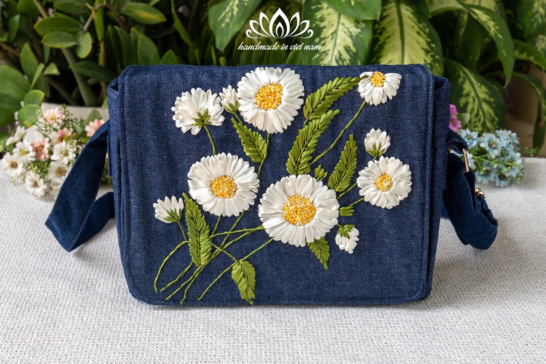 Embroidered Messenger Bag, Denim Messenger Bag for Women - Etsy