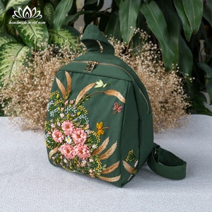 Embroidered backpacks for women, Unique ribbon embroidery art