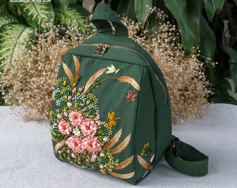 Embroidered backpacks for women, Unique ribbon embroidery art