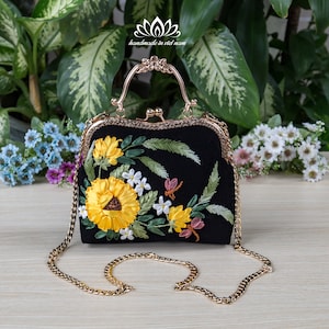 Bolso de mano con bandolera, bolso exclusivo con bordado de girasol