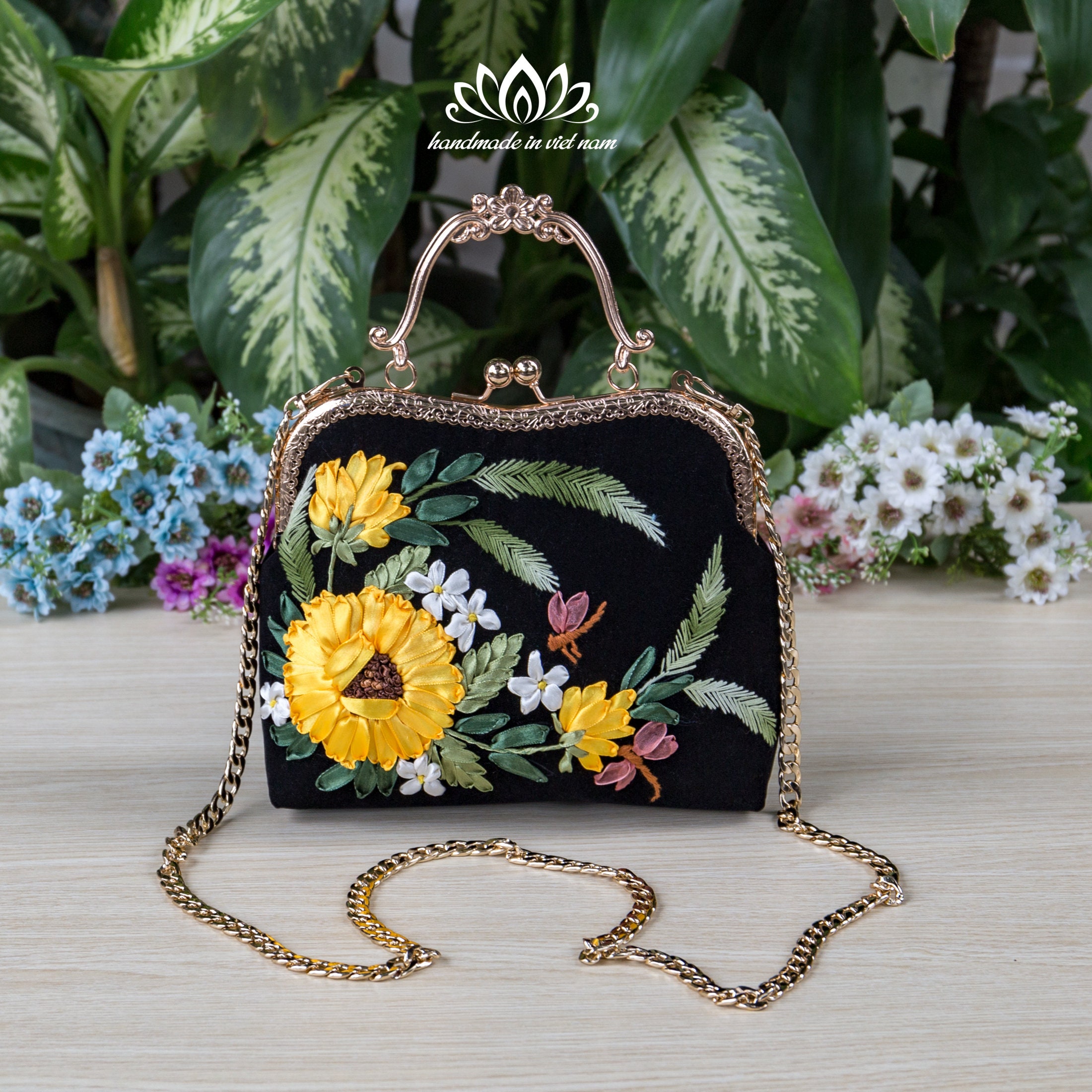 Embroidered Handbag and Wallet Set, Handbags with Straps, Lily of The Valley Embroidery