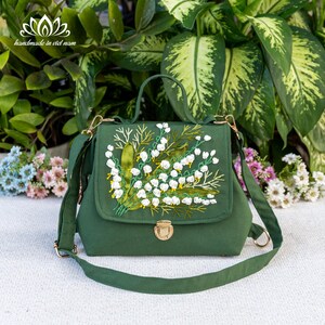 Beautiful lily-of-the-valley embroidered bag, Doctor bag for women 07