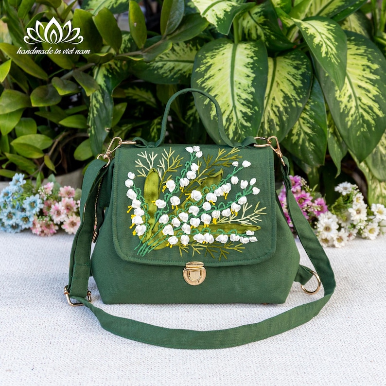 Beautiful lily-of-the-valley embroidered bag, Doctor bag for women 07