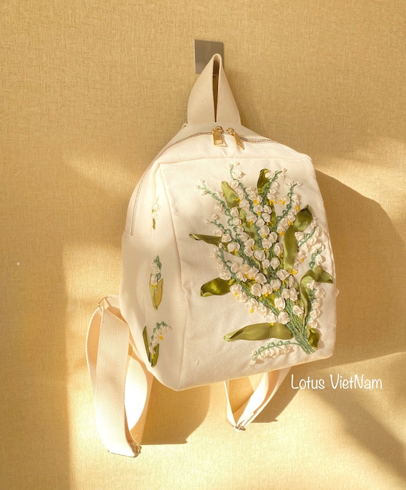 Backpack Embroidered With Lily of the Valley, Unique Ribbon  display picture 3