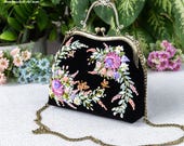 Kiss Lock Handbag | Luxurious Black Velvet Bag | Unique Ribbon
