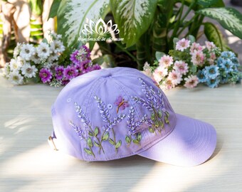 Embroidered Lavender Baseball Cap | Unique Ribbon Embroidery  display picture 3