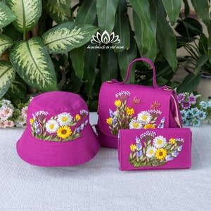 Sac de médecin brodé en ruban unique, chapeau bob, ensemble de portefeuille, cadeau surprise pour les proches