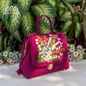 Beautiful lily-of-the-valley embroidered bag, Doctor bag for women image 9