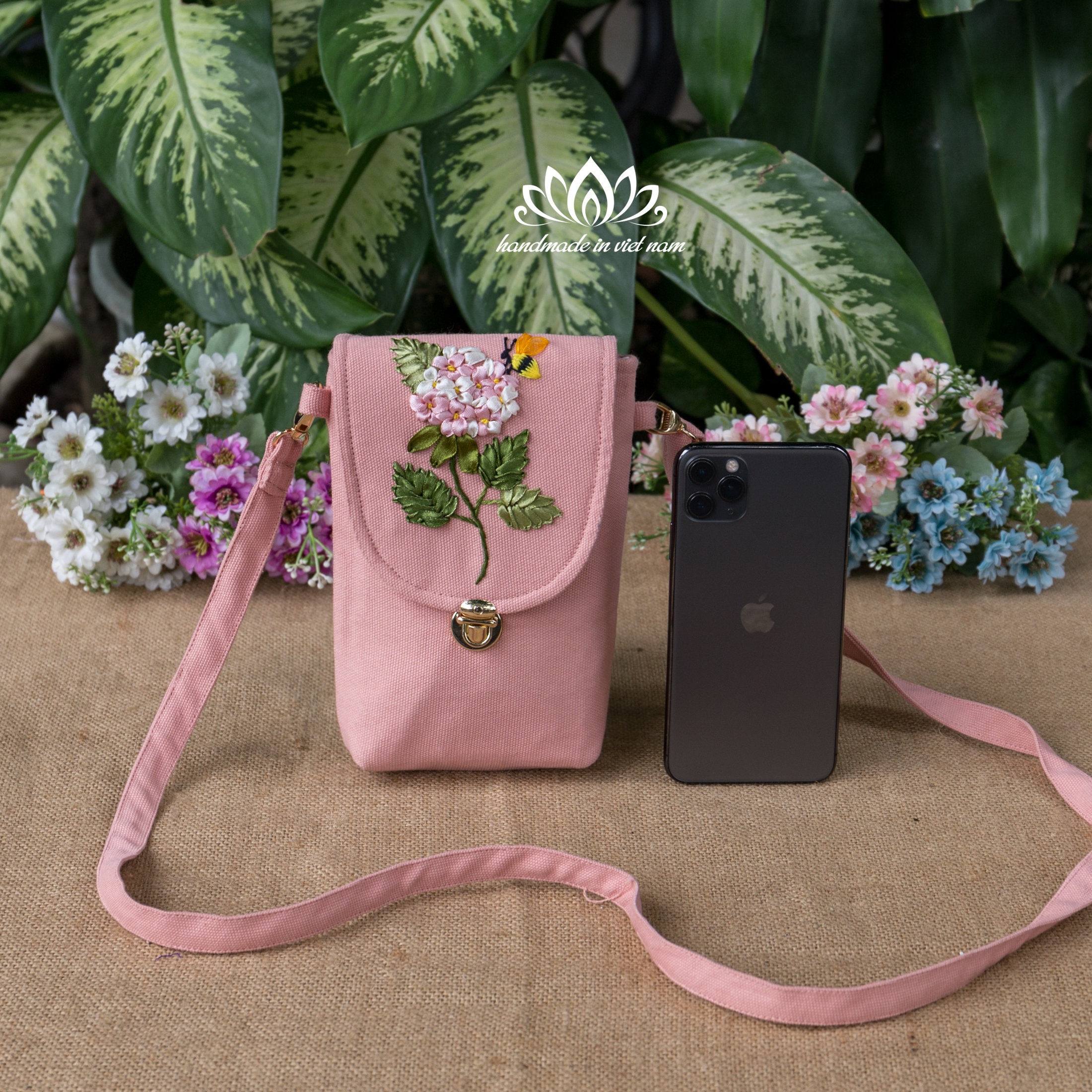 Canvas Phone Crossbody Bag With Hand Embroidered Ribbon Flowers - Etsy