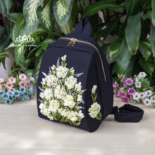 Embroidered Backpack, Unique ribbon embroidery