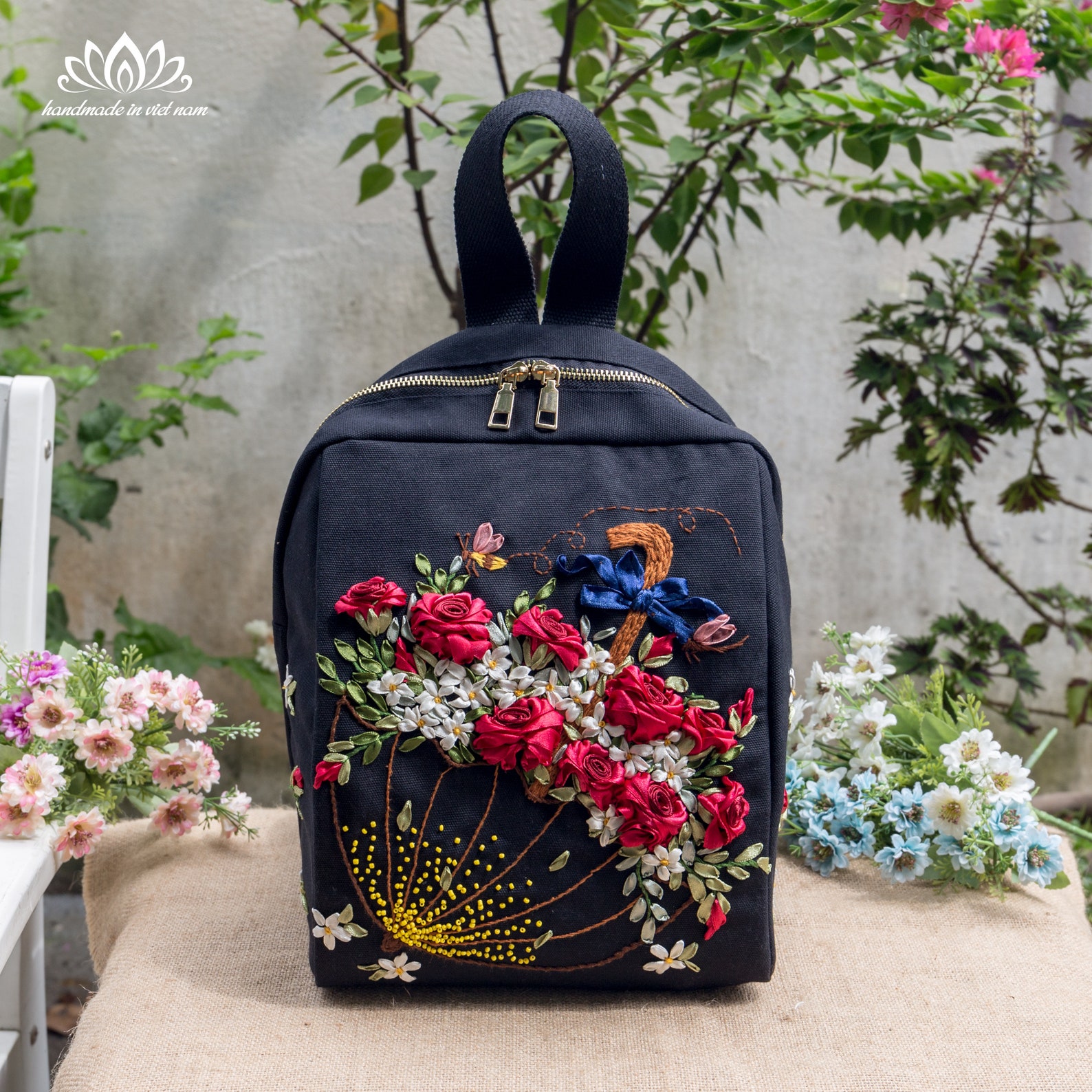 Embroidered Backpack Ribbon Embroidery Backpack Embroidery Etsy