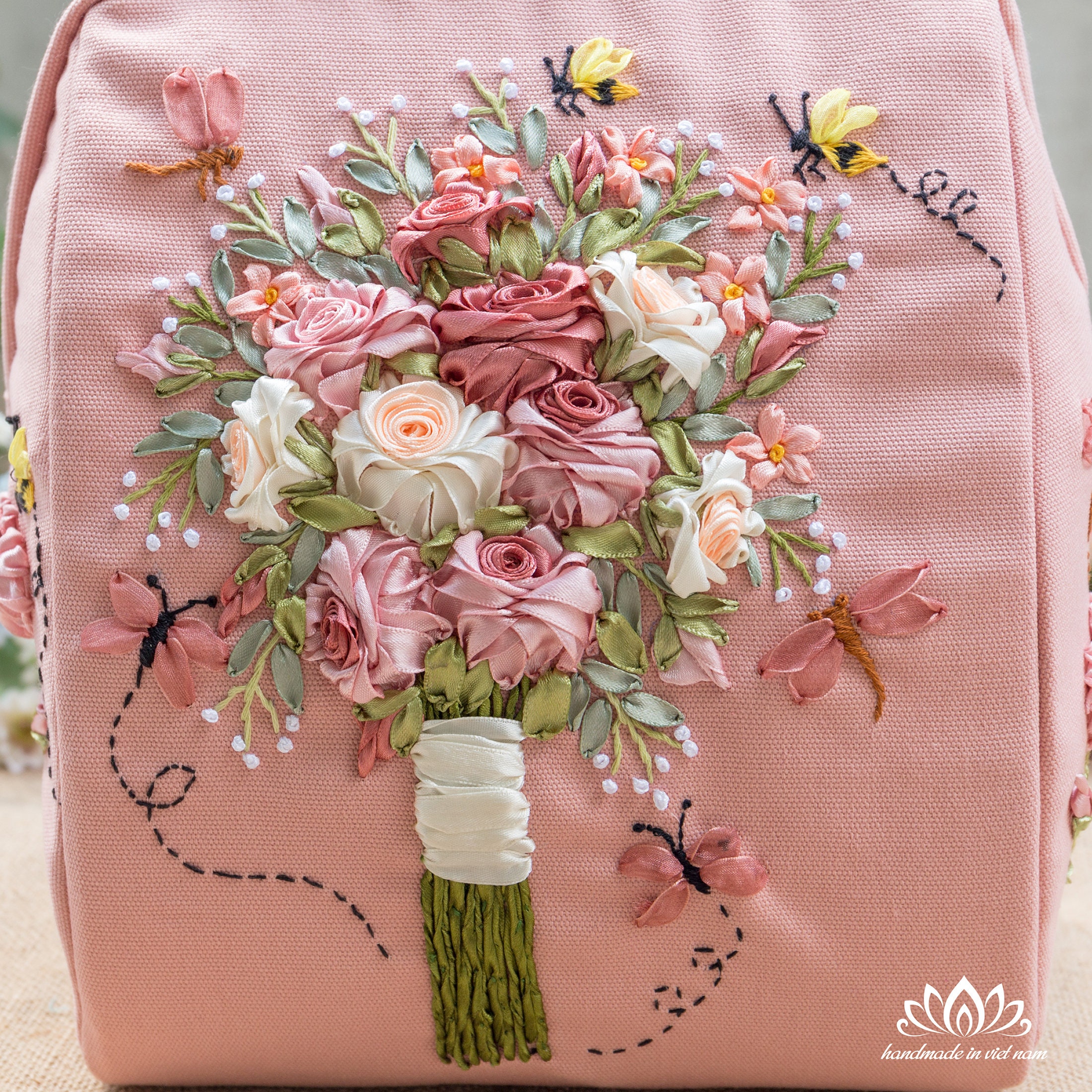 Handmade Peruvian Suede Floral Embroidered Backpack | Pink/Burgundy (NWOT) Backpack / handbag – Tunki Artisan main image 2