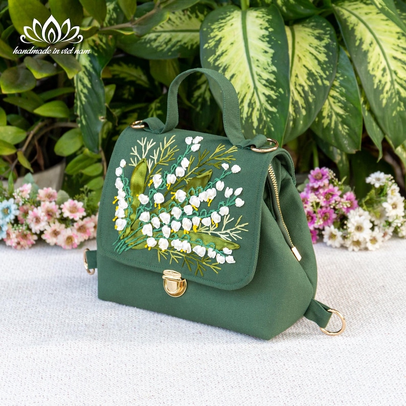 Beautiful lily-of-the-valley embroidered bag, Doctor bag for women image 6