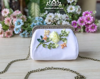 Coin purse and Kiss Lock Handbag set | Unique ribbon embroidery