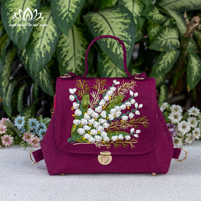 Beautiful lily-of-the-valley embroidered bag, Doctor bag for women 04