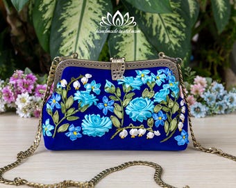 Clutch bag with Shoulder Strap, Ribbon embroidery bag,  Wedding gift