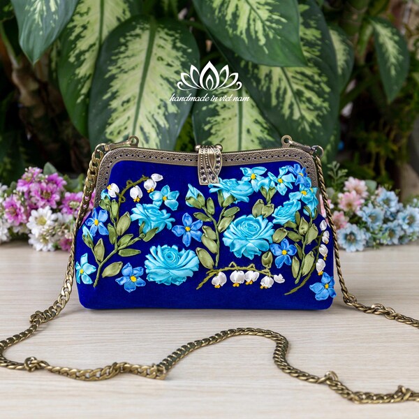 Clutch met schouderriem, tas met lintborduurwerk, huwelijkscadeau
