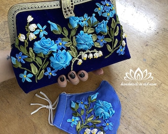 Pochette avec bandoulière, pochette brodée en ruban